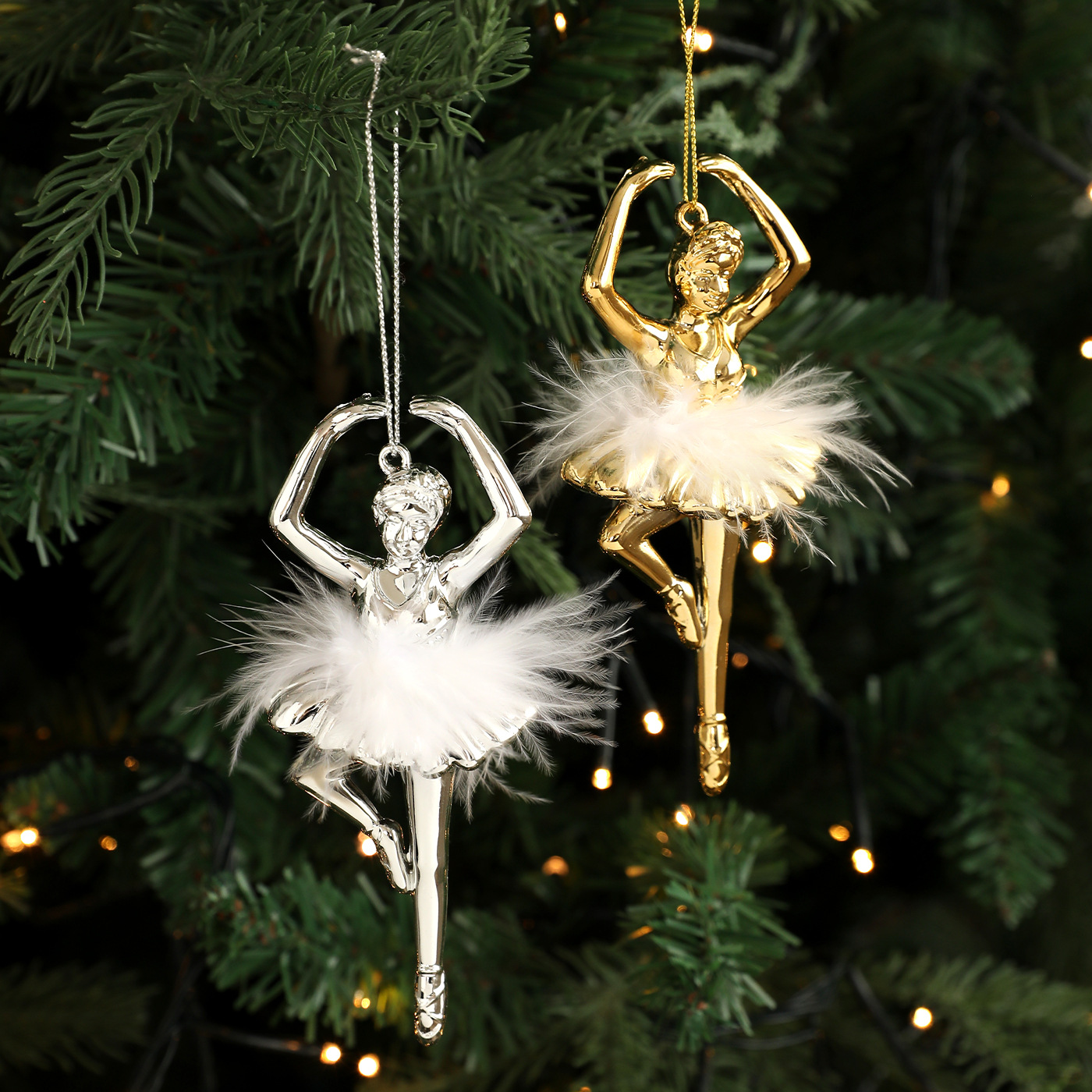 Transfronterizo brillante pluma ballet chica colgante galvanizado plástico árbol de Navidad colgante decoración de la atmósfera de vacaciones