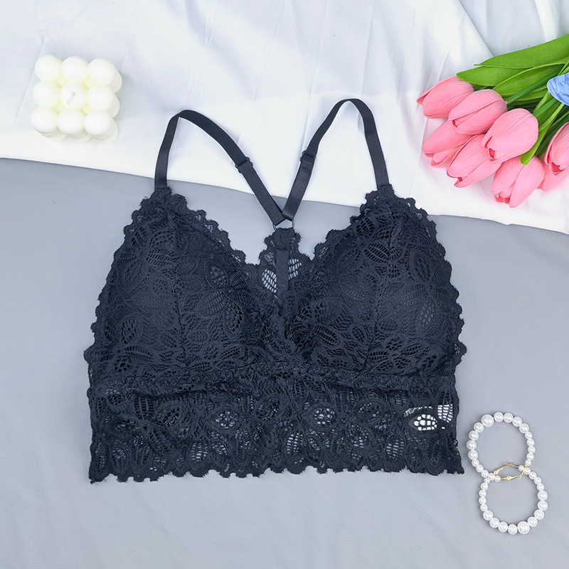 bordado de encaje transfronterizo chaleco bras francés sexy envuelto en el pecho base sin anillo de acero para limpiar el pecho ropa interior de mujer