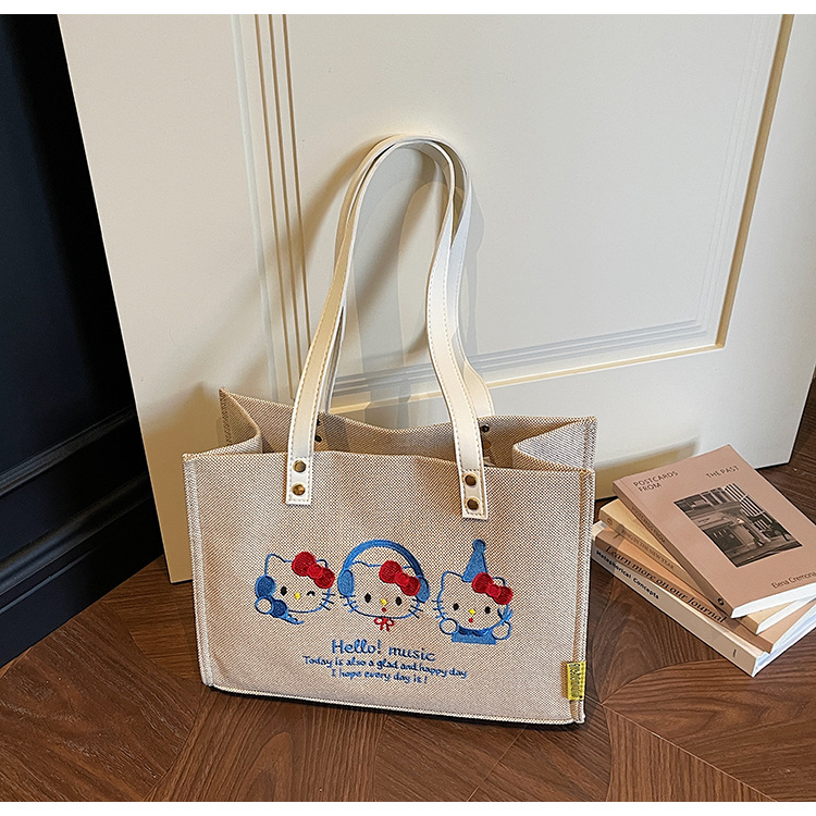 Bolso de lona de gran capacidad para mujeres 2026 nuevo estilo coreano bordado bolso de hombro brazaleta simple bolso de mano image 10
