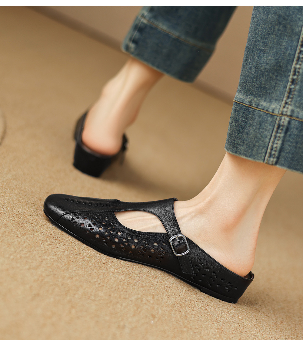 Dép sandal nữ xỏ ngón đế bệt quai chữ T đục lỗ mùa hè — đen chi tiết 20