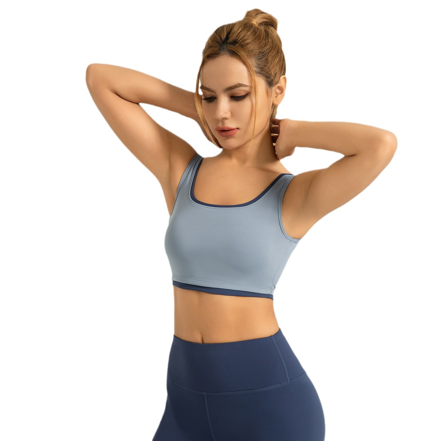 Área transfronteriza de alta elasticidad con bordes de color, chaleco deportivo sin sujetador, chaleco de yoga antichoque