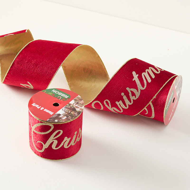 Nuevo producto transfronterizo rojo de alta gama franela corbata merrychristmas cinta bronceada decoración navideña