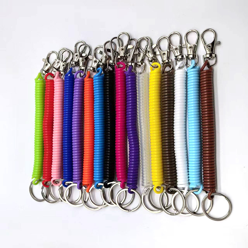 Factory wholesale color plastic spring rope spiral slingshot line key chain security anti-theft keychain toy lanyard