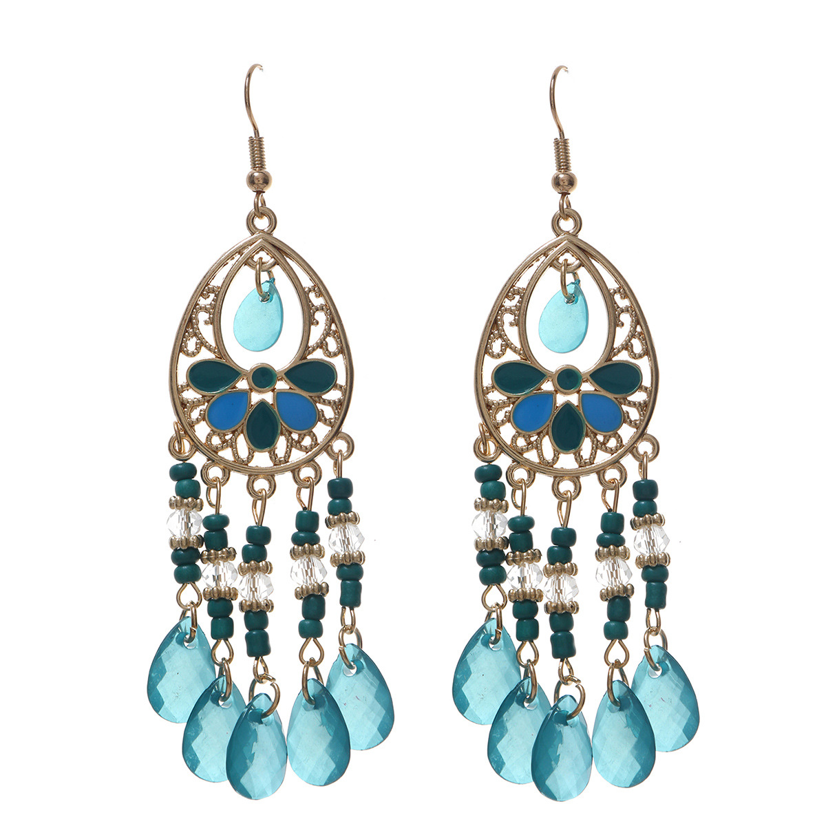 Bohemia transfronteriza Feng Shui arroz goteo pendientes de joyería personalidad largos pendientes al por mayor ligero moda exquisita
