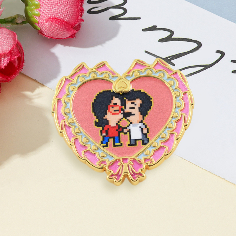 Linda and Bob Animated Character Enamel Brooch Happy Burger Shop Lapel Badge Fan Gift Accessories