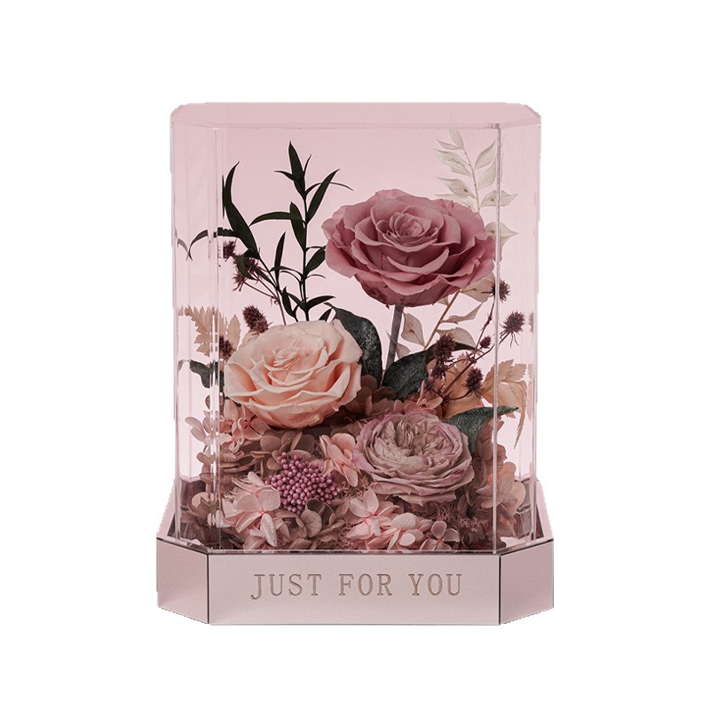 Flores de vida eterna rosa verdaderas flores acabadas acrílicas cajas de San Valentín para mamá novia regalos de alta calidad al por mayor