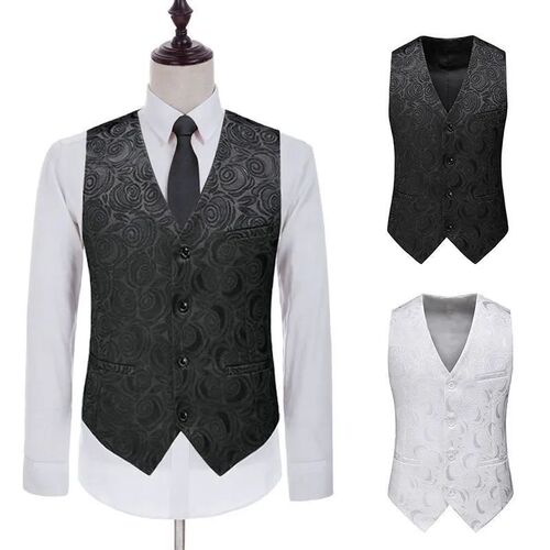 Spring and Autumn Men's Stylish Slim Fit Cardigan Suit Base Shirt Black Embroidered Trendy Brand Backless Casual Suit Vest Men