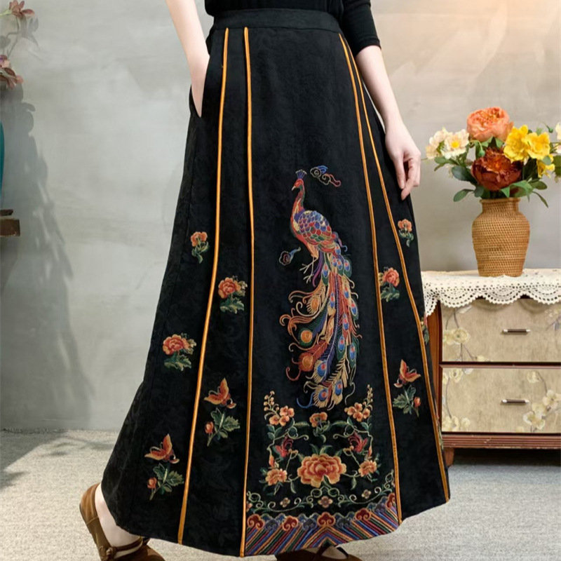 2026 Women's Embroidered Satin National Style Cotton and Linen Jacquard Mamian Skirt Loose Ethnic Style Mid-Length Skirt 2026 Women's Embroidered Satin National Style Cotton and Linen Jacquard Mamian Skirt Loose Ethnic Style Mid-Length Skirt