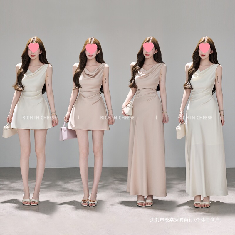 Shuhulei Moonlight Satin Whisper French-Style Exquisite Satin Dress for Women, Summer Design with a Sense of Elegance, Slim-Fit Mermaid Dress Shuhulei Moonlight Satin Whisper French-Style Exquisite Satin Dress for Women, Summer Design with a Sense of Elegance, Slim-Fit Mermaid Dress