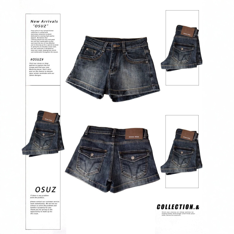 American-Style Spicy Girl Blue-Gray Denim Shorts for Women, 2026 Summer New Vintage High-Waisted Slim-Fit Hip-Hugging Hot Pants