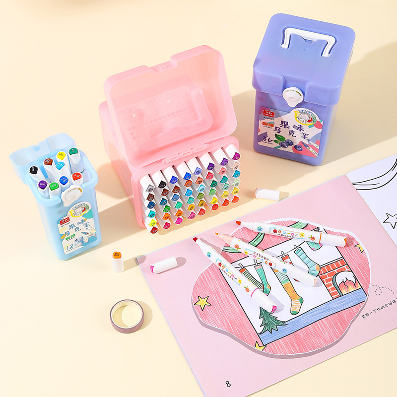 Color pluma barril fruta sabor marcador traje 24 colores 48 colores estudiante graffiti pintura lavable doble cabeza marcador