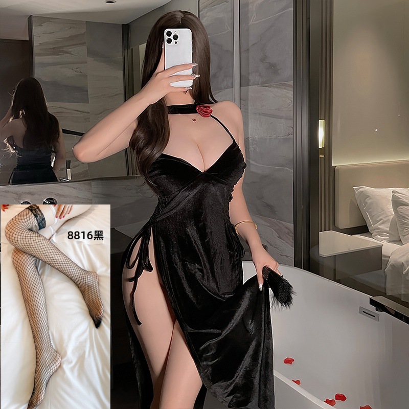 블랙 + 블랙 망사 스타킹