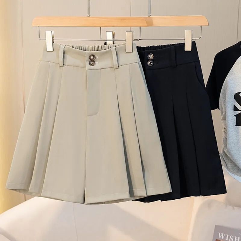Plus-Size Women's Summer New Style Slightly Chubby mm Fashionable Slimming Hot Pants High-Waisted Wide-Leg Loose Outerwear Suit Five-Point Shorts Plus-Size Women's Summer New Style Slightly Chubby mm Fashionable Slimming Hot Pants High-Waisted Wide-Leg Loose Outerwear Suit Five-Point Shorts