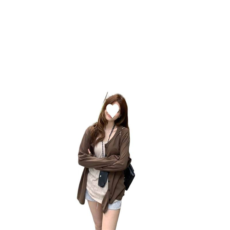 咖色防晒开衫设计感微透吊带套装女夏新款慵懒风宽松显瘦两件套|undefined