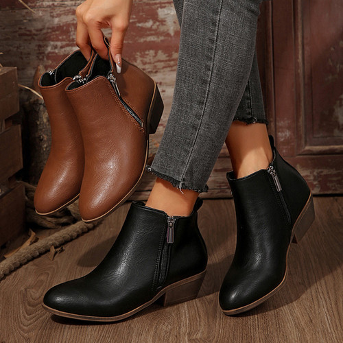 Leather lace-up ankle boots for autumn/winter, new European and American wide sizes, pointed toe with side zipper, distressed retro Martin boots