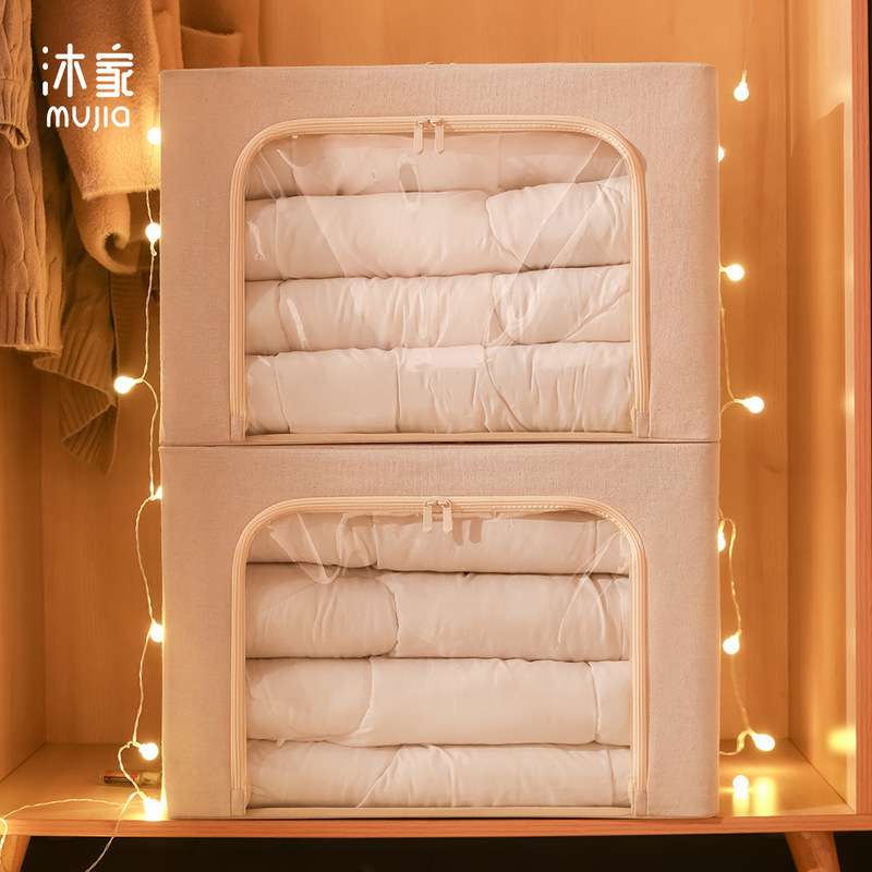 Storage box wholesale transparent fabric large window clothes wardrobe toy storage box oversized foldable quilt household