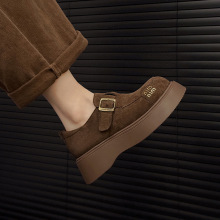 厚底乐福鞋女2025春秋新款一脚蹬勃肯鞋圆头绒面增高显瘦配裙单鞋