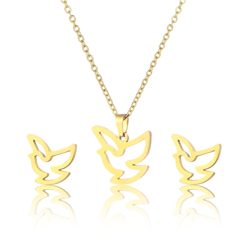 fashion simple bird pendant stainless steel necklace earrings set