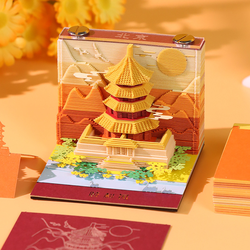 北京创意文创产品故宫纸雕模型景区旅游纪念品桌面摆件3d立体便签|undefined