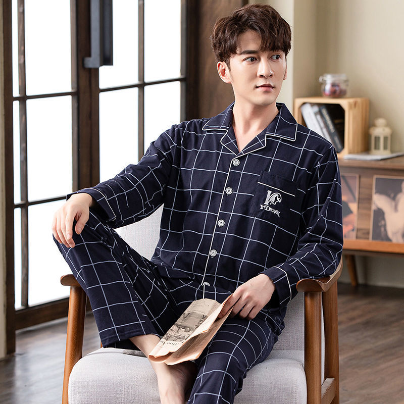 100% pijamas de algodón Primavera y otoño de manga larga de los hombres de la Juventud de mediana edad más tamaño traje de desgaste para el hogar de otoño e invierno