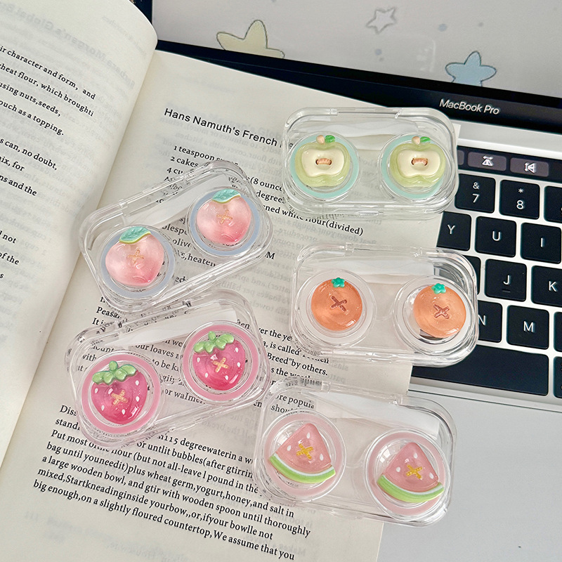 Cute Contact Lens Case with Button Closure, Ice-Clear and Fresh Fruit Design, No Need to Twist the Lid, Companion Case for Contact Lenses with Rubber Ring to Prevent Leakage Cute Contact Lens Case with Button Closure, Ice-Clear and Fresh Fruit Design, No Need to Twist the Lid, Companion Case for Contact Lenses with Rubber Ring to Prevent Leakage