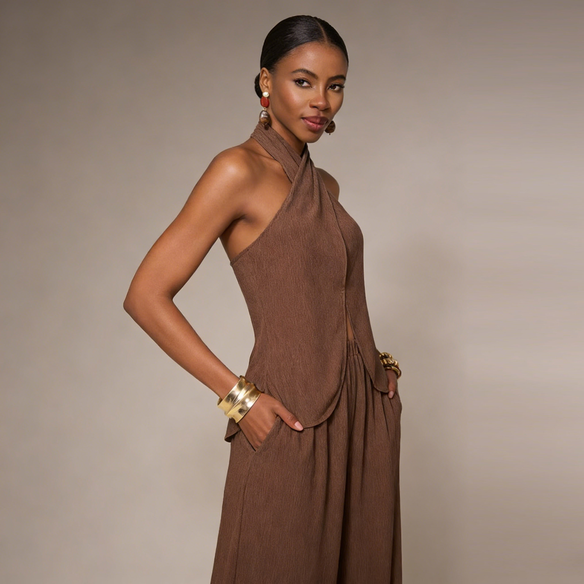2026 New European And American Women's Clothing Off Shoulder Sleeveless Fashion Trousers Fashion Casual Set_ecoleips.com