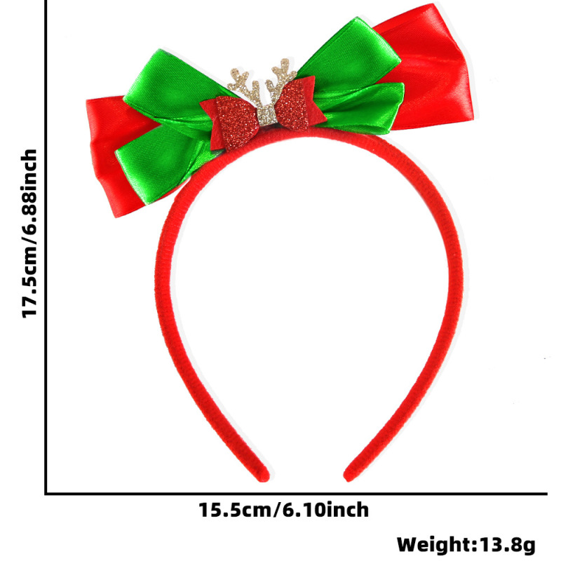 国境を越えたクリスマス装飾カチューシャクリスマスパーティーヘラジカ鈴サンタクロースカチューシャ赤緑蝶結び頭飾り|undefined