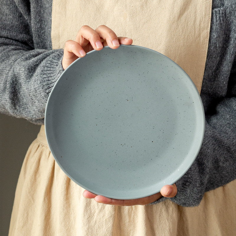 Simple retro fashion sesame dot round plate 8inch Western-style ceramic shallow plate steak plate home salad plate with minor imperfections