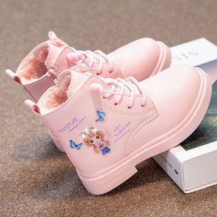 Children's Boots Girls' Short Boots 2024 Autumn and Winter New Boots Genuine Leather Baby Socks Boots Single Boots Two Cotton Shoes Fleece-Lined