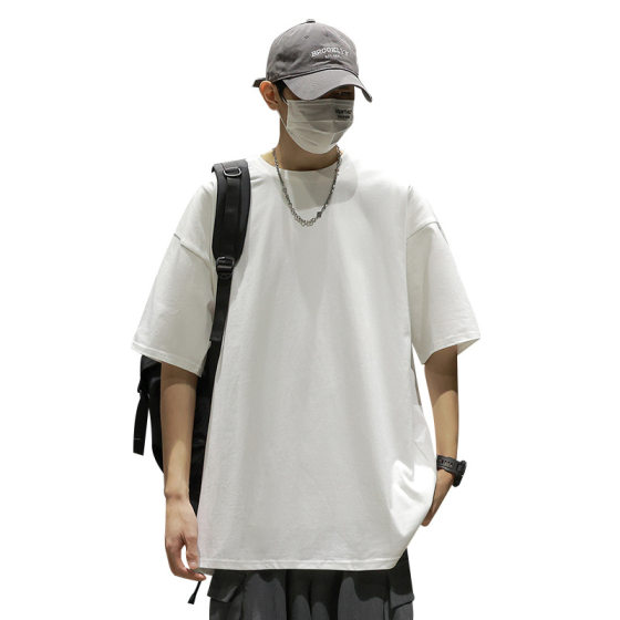 Short sleeve t-shirt Men's Heavy combed cotton half sleeve youth loose 2024 summer New plus size solid color couple wear