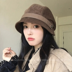 秋冬新款日系可爱前进帽女复古灯芯绒搞怪画家帽子短檐百搭贝雷帽