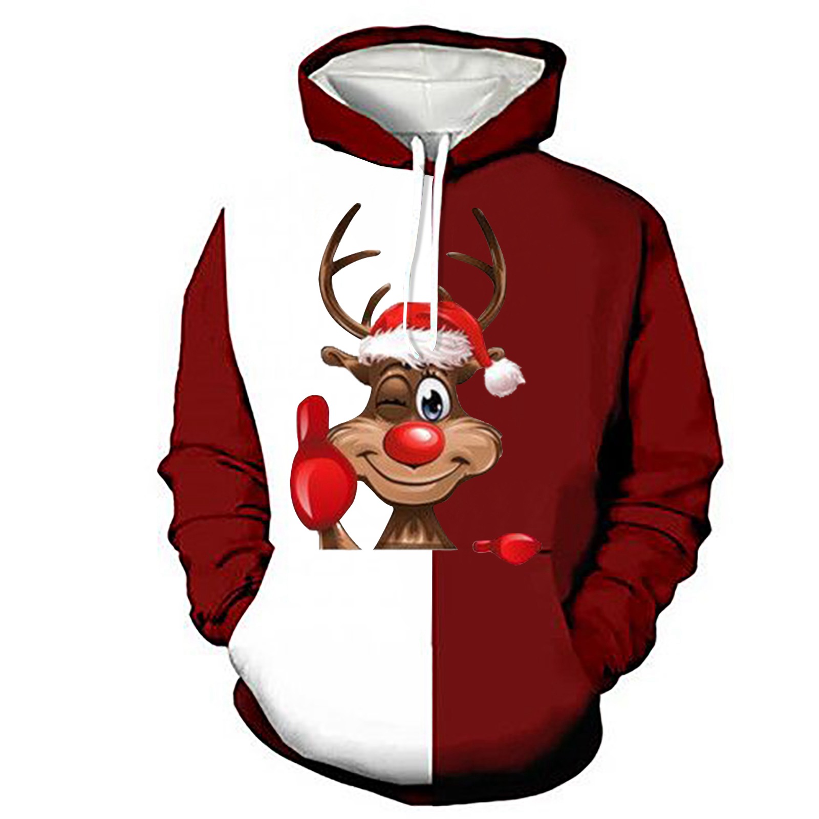 Color Block Hooded Loose Plus Velvet Padded Sweatshirt Image 3