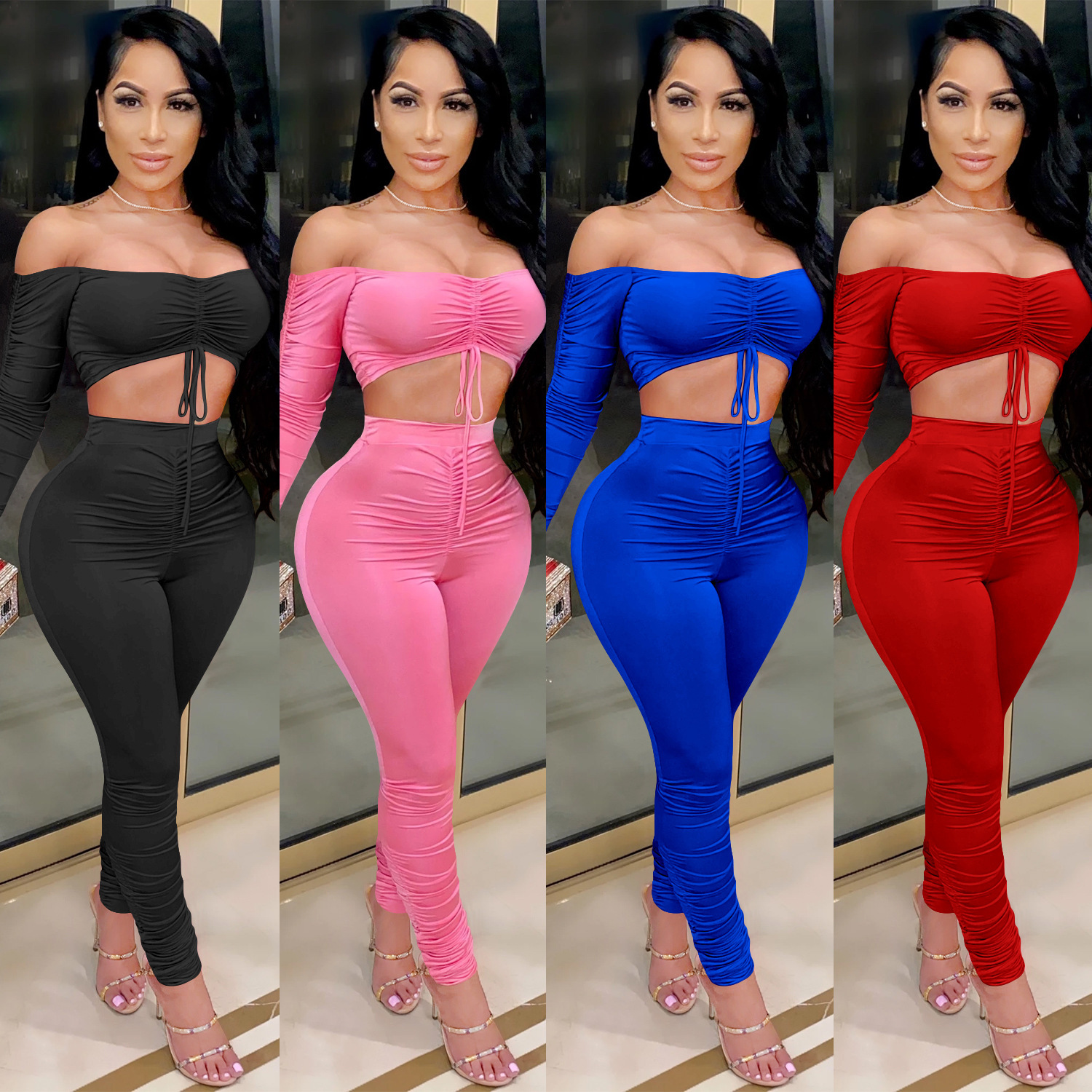 C3715 precio especial sin reembolso ni cambio, tome cuidado con la moda europea y americana transfronteriza de ropa de mujer pila de brazaletes de ropa de mujer dos conjuntos