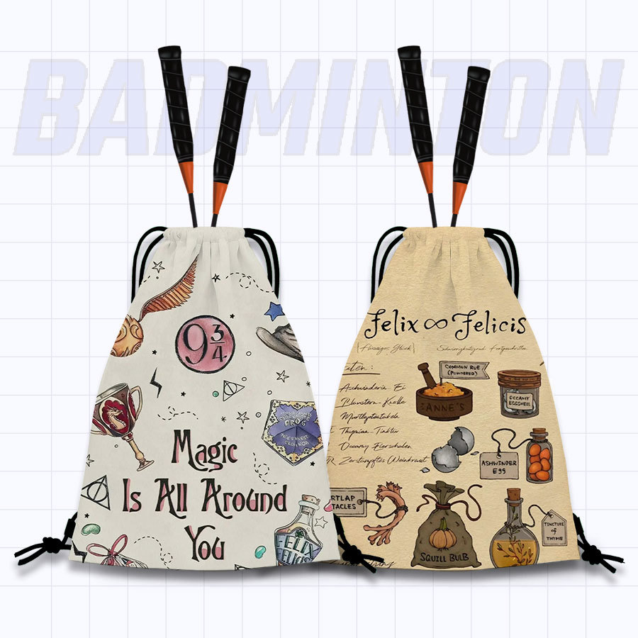 New Style Anime Double-Shoulder Racket Bag with Trendy Print, Drawstring Tennis Bag, Universal for Students, Fashionable and Portable Racket Bag