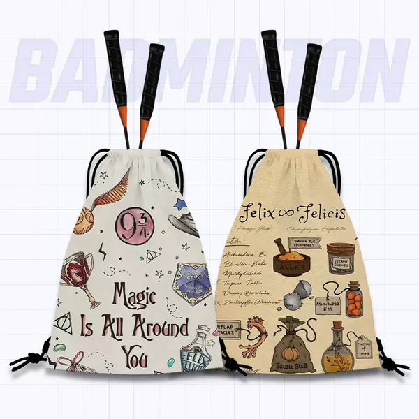 New Style Anime Double-Shoulder Racket Bag with Trendy Print, Drawstring Tennis Bag, Universal for Students, Fashionable and Portable Racket Bag