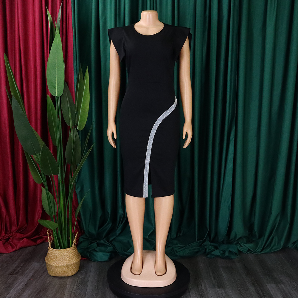 امرأة فستان مشد جنسي رقبة مستديرة كم قصير اللون الصامد بطول الركبة غير رسمي اليومي display picture 3