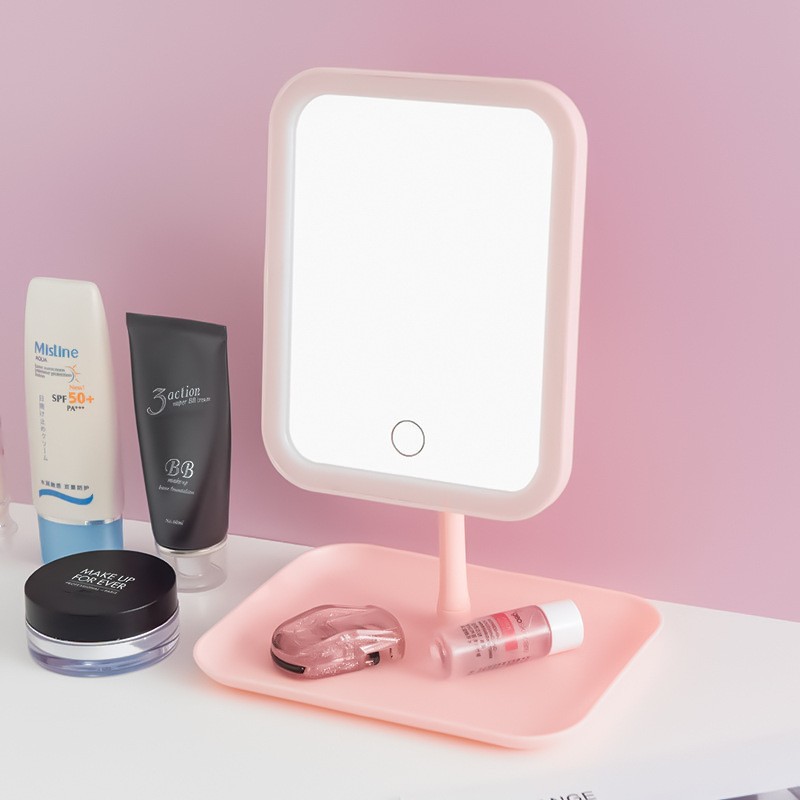 Espejo de Maquillaje Recargable con Luz LED y Control Táctil, Marco de ABS y Vidrio, para Tocador y Baño