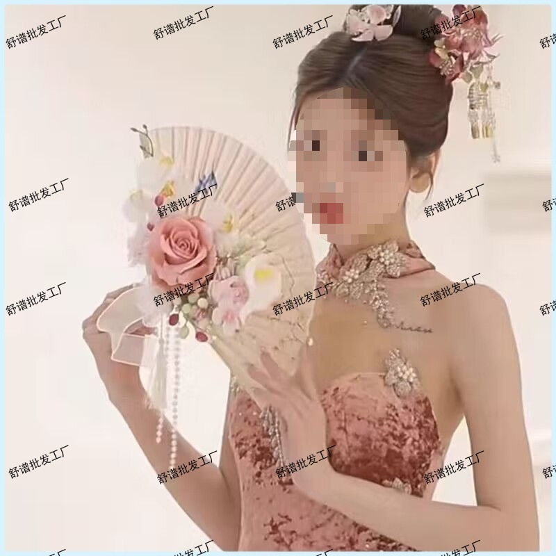 新娘折扇手捧花领证订婚晨袍秀禾搭配新中式成品扇婚庆用品折扇款|undefined