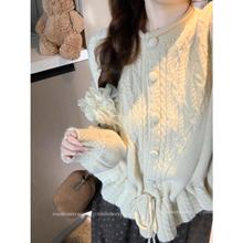 2025冬季新款复古显瘦时尚百搭简约绞花下摆系带长袖针织毛衣女装