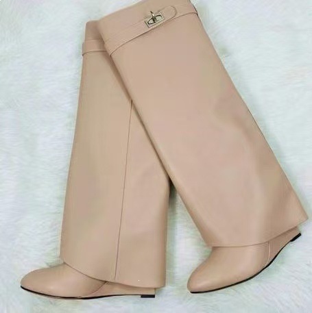 Shark, high boots wedge heel, trousers, round toe, loose straight fit, mid length, European style, height increasing