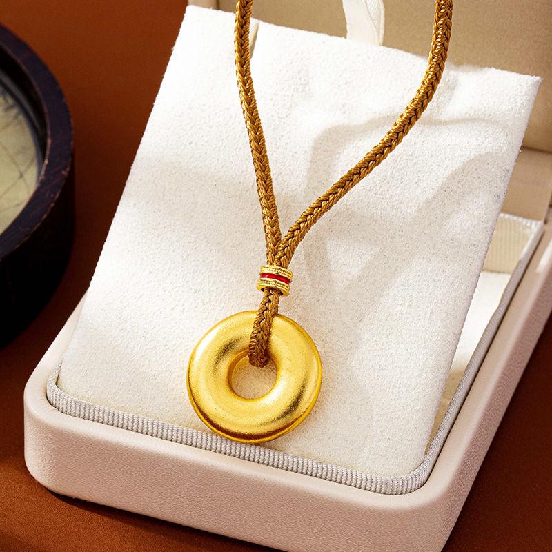 Vietnamese Sand Gold Safety Buckle Plain Ring Necklace for Men and Women, Imitation Gold Long-Lasting Pendant, Retro Palace Style Jewelry