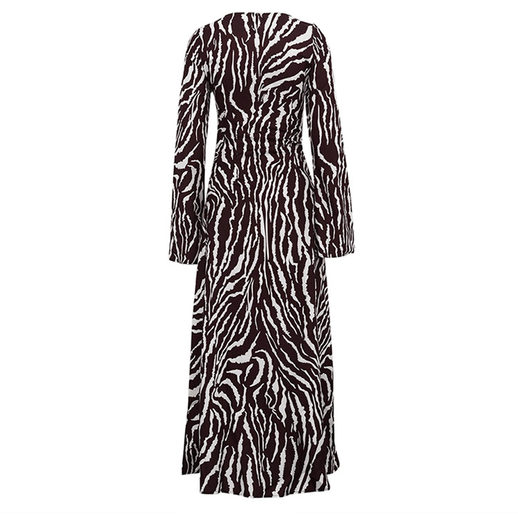Striped Printing Loose Dress Casual round Neck Long Sleeve Dress Women Autumn Winter