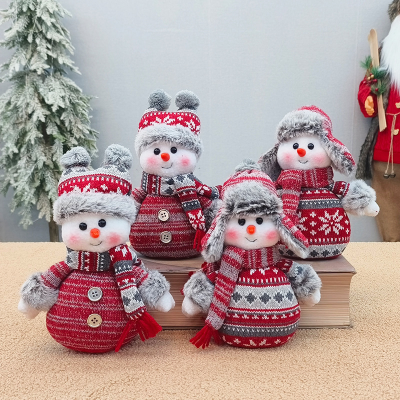 国境を越えた人気の赤と青のニット生地雪だるま人形クリスマス装飾ウィンドウ人形装飾品のカスタマイズ|undefined