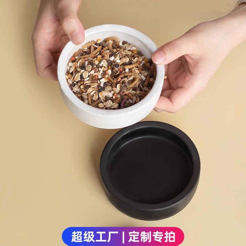 定制面包虫活虫防逃逸陶瓷盆圆形白色高边守宫食盆爬宠用品陶瓷碗