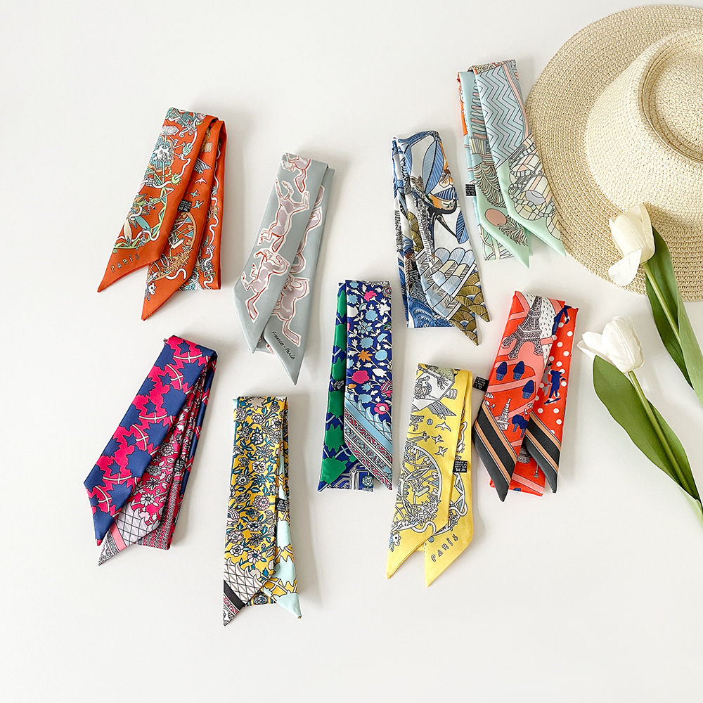 Women's Elegant Retro Printing Bag Satin Silk Scarf display picture 6