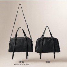 裘真悠悠保龄球植鞣头层小羊皮包女复古休闲大容量真皮手提单肩包