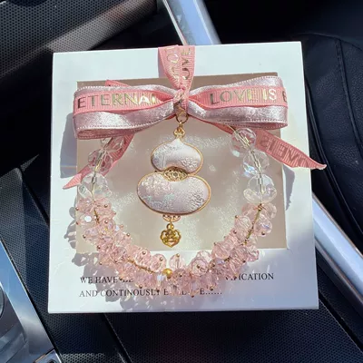 Fulu Car Hanging Ornament with Crystal Gourd and Starry Sky Design for Car Rearview Mirror, Female Driver's Car Interior Decoration (Car hanging) - cherry-blossom-powder