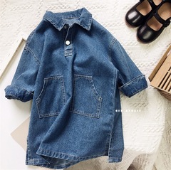 Girls' skirt 2024 autumn new Korean version of girls' baby fashionable retro casual denim skirt long-sleeved dress trendy