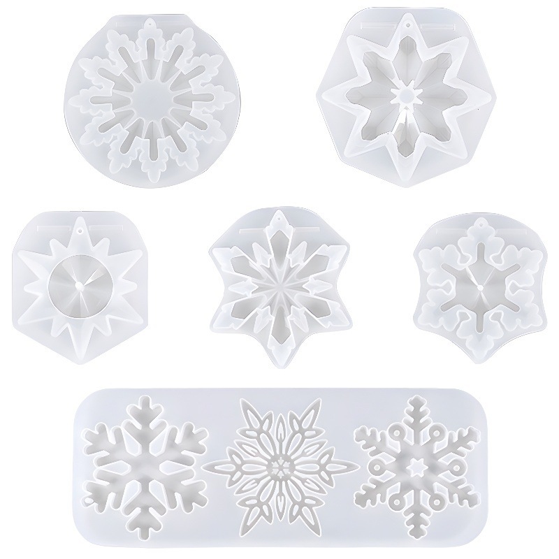 Navidad copo de nieve molde de silicona espejo Pulido-libre de resina copo de nieve llavero colgante epoxi molde
