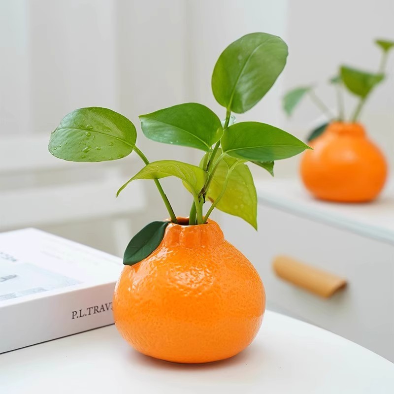 简约橘子小花瓶摆件客厅插花水培植物鲜花绿萝创意工艺品桌面装饰|undefined